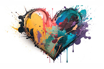 Heart Rainbow Explosion of Color, Movement and Artistic Flair Illustration Expressive Watercolor Paint