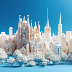 A Layered Paper Cut of Barcelona's Skyline, Generative AI