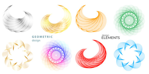 Set design element circle. Isolated bold vector colors golden ring from. Abstract glow wavy stripes of many glittering swirl created using Blend Tool. Vector illustration EPS10 for your presentation