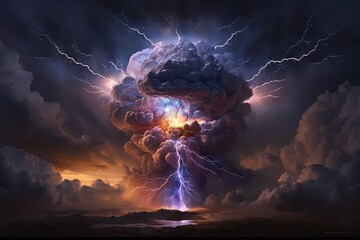 mind of god, with lightning bolts and thunderclouds, bringing power and revelation to the world, created with generative ai