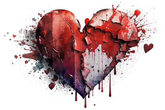 An Illustration of an Expressive Watercolor Paint Broken Heart With an Explosion of Color, Movement and Artistic Flair	