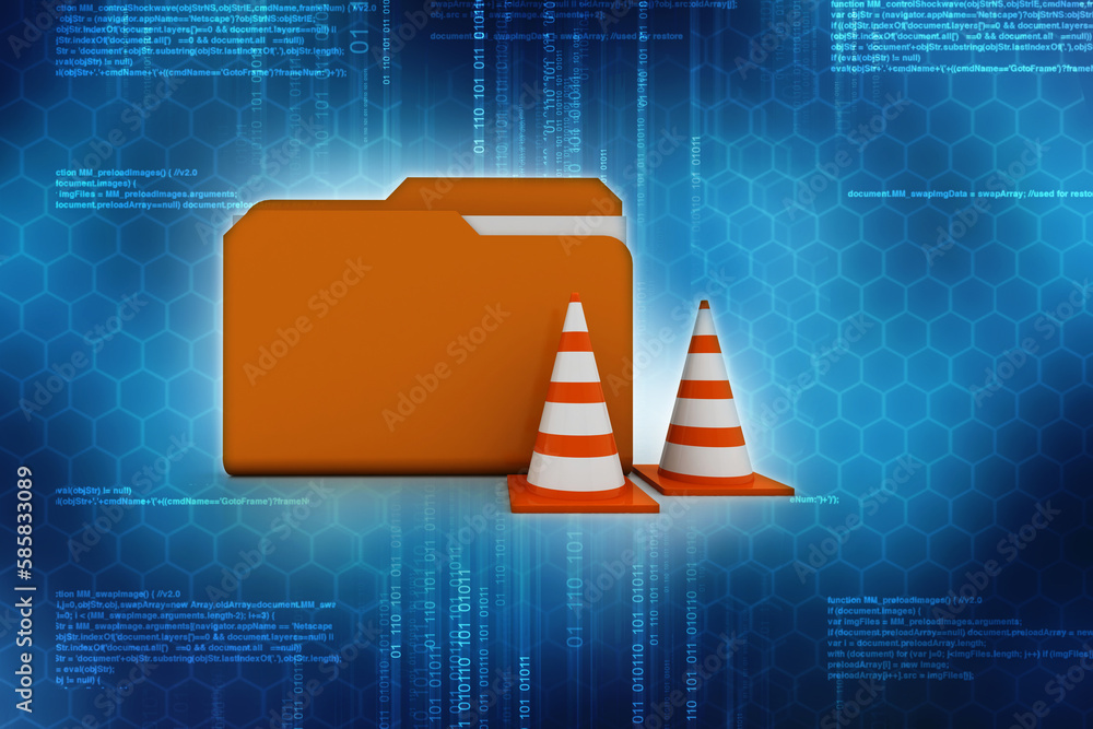 Poster 3d rendering folder with traffic cone