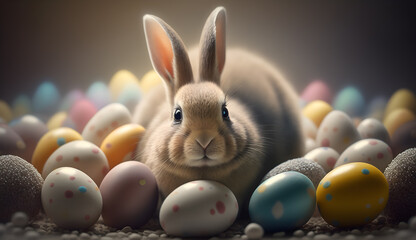 Fototapeta na wymiar easter bunny and easter eggs-AI Generative 
