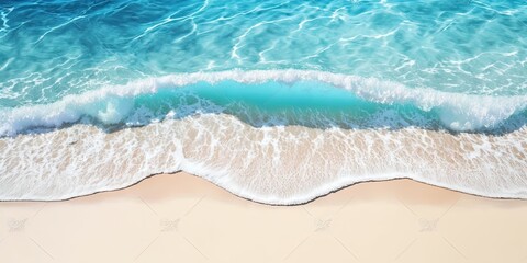 Fototapeta na wymiar Soft blue ocean wave on clean sandy beach ai generative