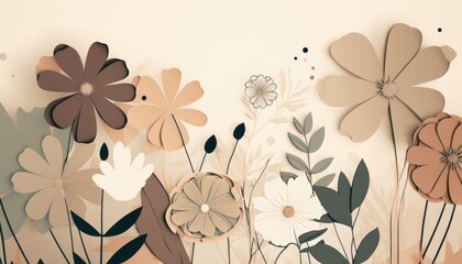 Abstract minimal flowers background, AI generated