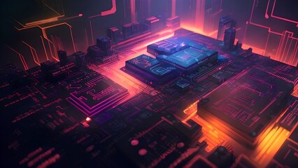 Obraz premium Computer microchip digital abstraction, generative AI