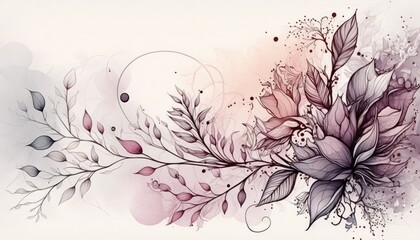 Abstract Watercolor flower Botanical Line Art Background, beautiful and intricate design of botanical elements. AI generated
