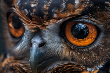 Close-up finest detail of the owl eye by Ai generated.
