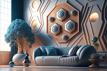 Home design, Living Room, Interior Design in the style of a traditional, modern and cool, accent chairs with unexpected detailing. Generative Ai.