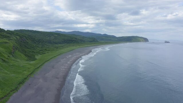 Khalaktyrsky beach with black sand on Kamchatka peninsula, Russia, Pacific ocean