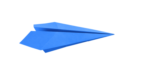 Blue paper plane origami isolated on a white background