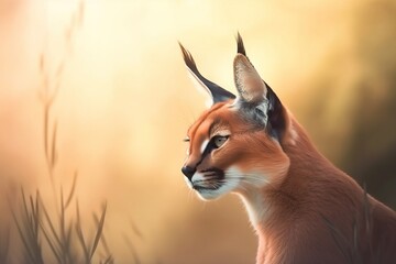  a painting of a fox with its head turned to the side, looking at something in the distance, with a blurry background of grass.  generative ai