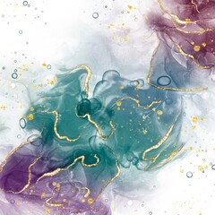 Abstract Alcohol Ink Watercolor Splash with Metallic Gold Background
