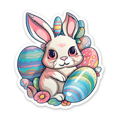 Earthy Graffiti Easter: A Charming Bunny and Colorful Eggs Sticker

