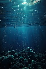 Underwater Oasis: Spectacular Three-Dimensional Blue Tropical Water Beneath Sunlit Ocean Surface: Generative AI