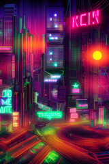 texas city cyber punk, neon city night generative ai