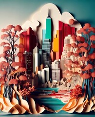 New York City Skyline Paper Art Generative AI