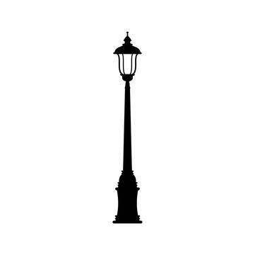 Lampost light pillar street light lantern, streetlight object. Vector antique vintage gaslamp on column, outdoors illumination. Street lamp