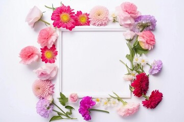Spring flower frame on white background