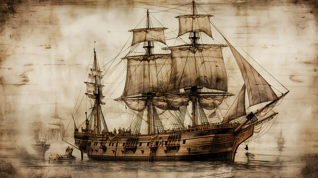 vintage wooden sailing ship, antique maritime vessel, high-resolution image, generative AI