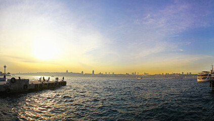 Fototapeta na wymiar Sunset over Bosphorus strait in Istanbul, Turkey