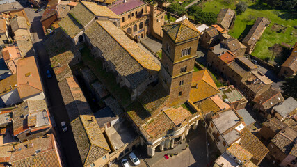 Aerial view of the cathedral Santa Maria Assunta in the historic center of Sutri, town located near...