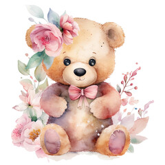 Little bear flower watercolor