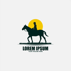 Cowboy Riding Horse Silhouette at Night logo