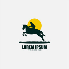 Cowboy Riding Horse Silhouette at Night logo