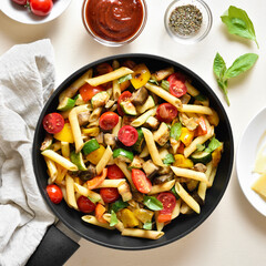 Penne pasta with roasted vegetables
