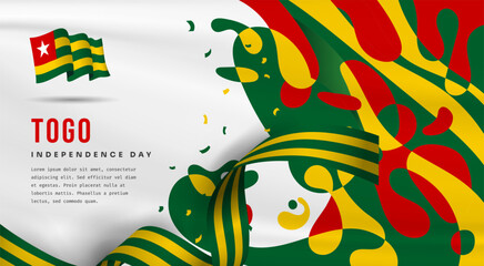 Banner illustration of Togo independence day celebration with text space. Waving flag and hands clenched. Vector illustration.