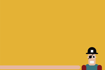 simple and minimalist yellow background with pirate character