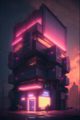 Credible_futuristic_atompunk_building_neon_cinematic_lighting