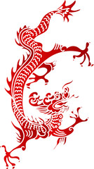 Chinese traditional red paper cutting art of dragon