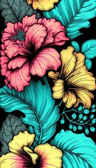 Exotic flower pattern illustration. Created using generative AI tools