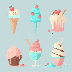 Collection Of Delicious Cupcakes Ice Cream. Created using generative AI tools