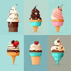 Collection Of Delicious Cupcakes Ice Cream. Created using generative AI tools