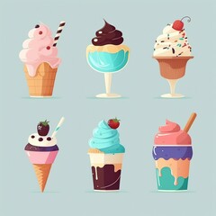 Collection Of Delicious Cupcakes Ice Cream. Created using generative AI tools