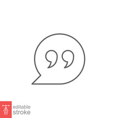 Bubble speech with quote mark line icon. Testimonials and customer relationship management concept. Simple outline style. Vector illustration isolated on white background. Editable stroke EPS 10.