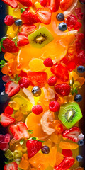 Fruit salad with strawberries, raspberries, blueberries and kiwi. Generative AI