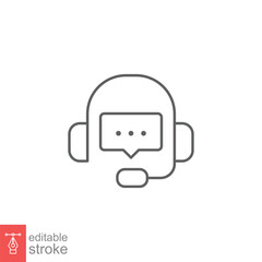 CRM line icon. Headset with bubble speech. Testimonials and customer relationship management concept. Simple outline style. Vector illustration isolated on white background. Editable stroke EPS 10.