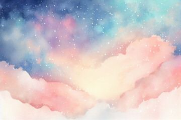 Fototapeta premium Watercolor blue and pink galaxy background with sparkling. Generative AI