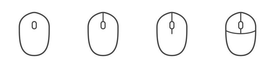 Computer mouse icons vector. Left and right click vector. Icons set of pressing different mouse buttons for PC. Mouse wheel scroll icon vector. Mouse icon set for PC.