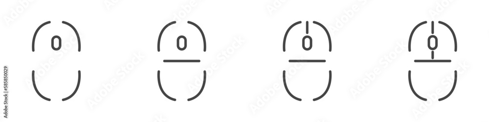 Poster computer mouse icons vector. left and right click vector. icons set of pressing different mouse butt