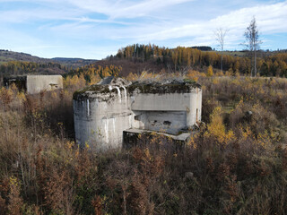 Fototapeta na wymiar Abandoned czechoslovak bunker in meadows, Rychlebske hory, Czech republic.