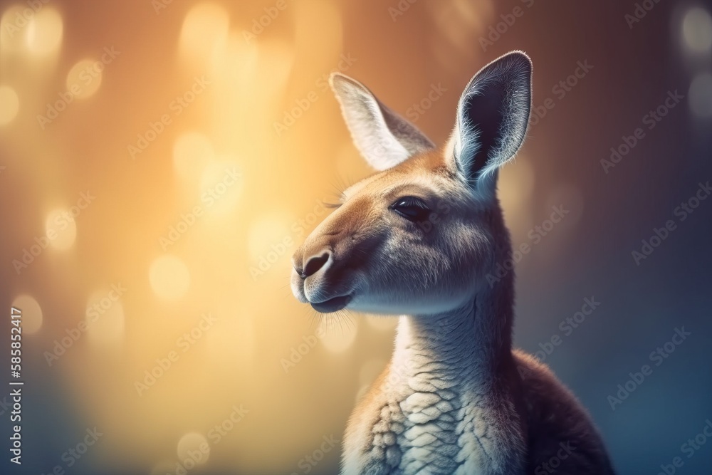 Aufkleber a kangaroo is standing in front of a blurry background with a blurry light coming from the top of it