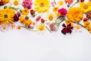 Spring flower frame on white background