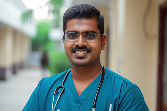 Indian Male Nurse Smiling At The Camera, Candid Photo, Generative AI