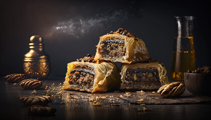 Fototapeta premium Traditional moist baklava. Isolated background. Created with Generative AI