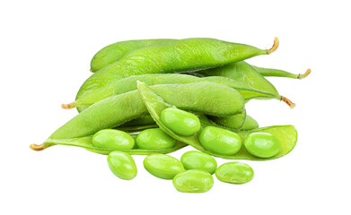 green soybeans in wood spoon isolated on transparent png